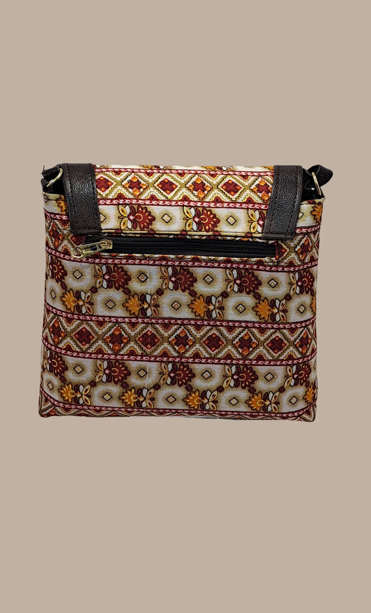 Beige Printed Sling Bag