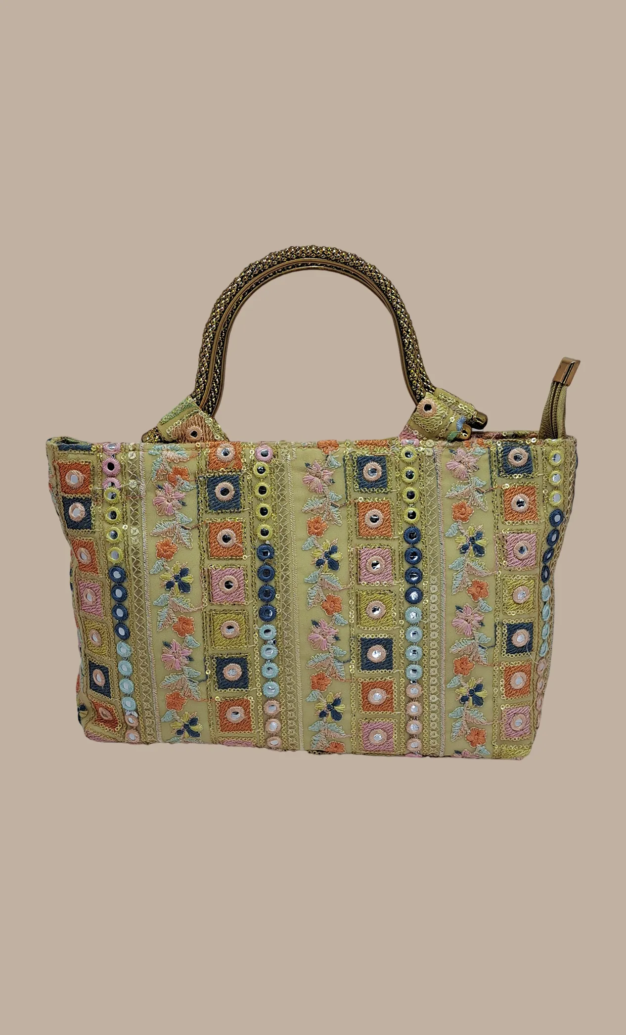 Biscuit Embroidered Handbag