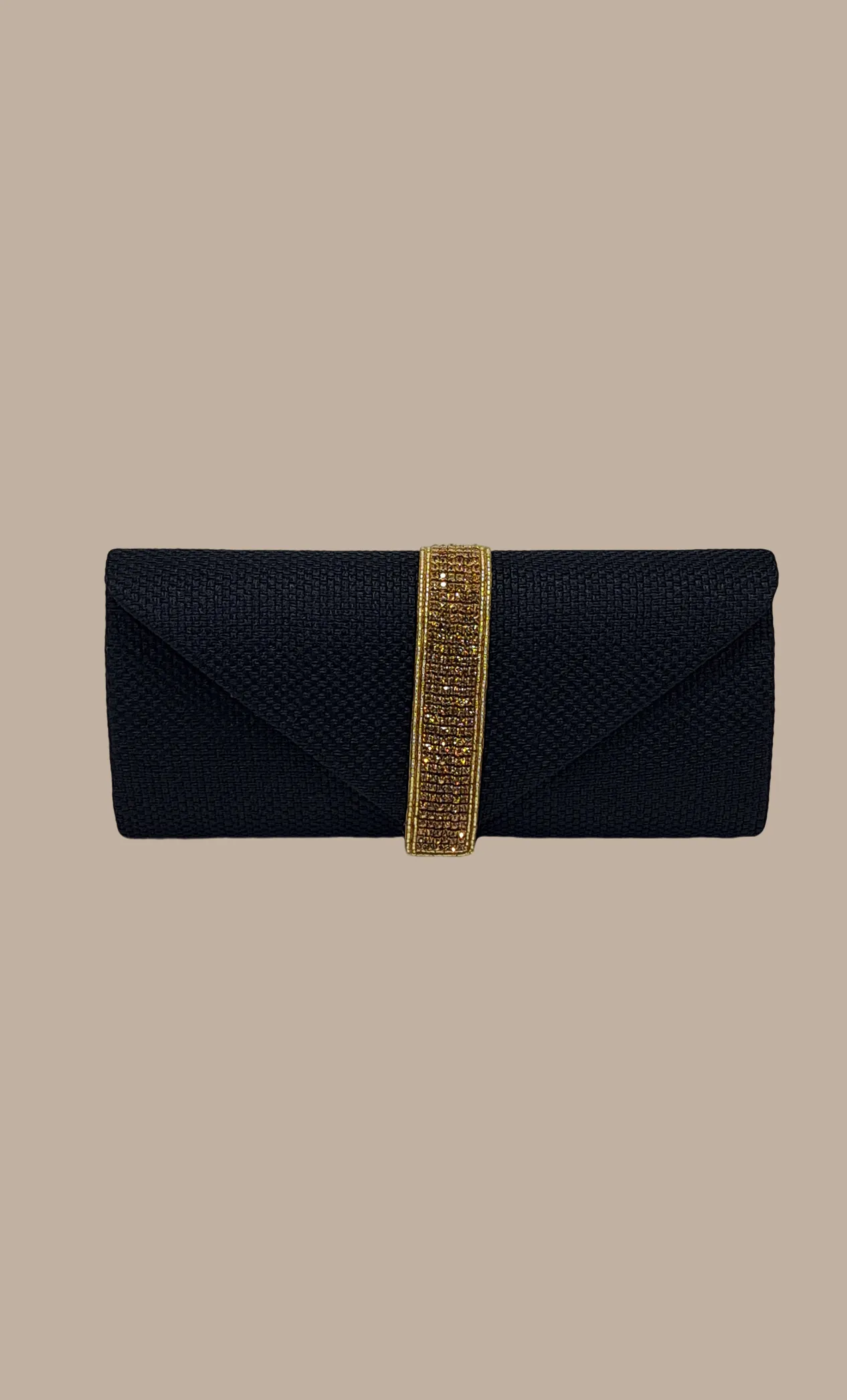 Black Embroidered Clutch