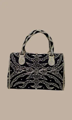 Black Stonework Embroidered Handbag