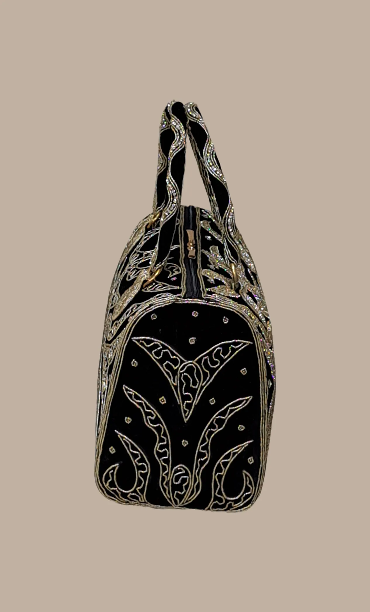 Black Stonework Embroidered Handbag