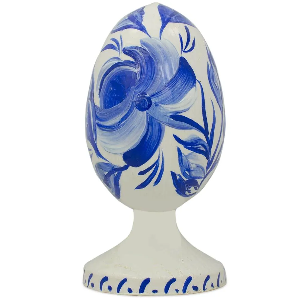 Blue Flower Wooden Easter Egg Figurine