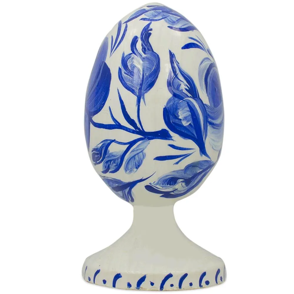 Blue Flower Wooden Easter Egg Figurine