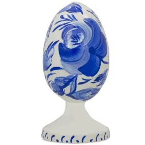 Blue Flower Wooden Easter Egg Figurine