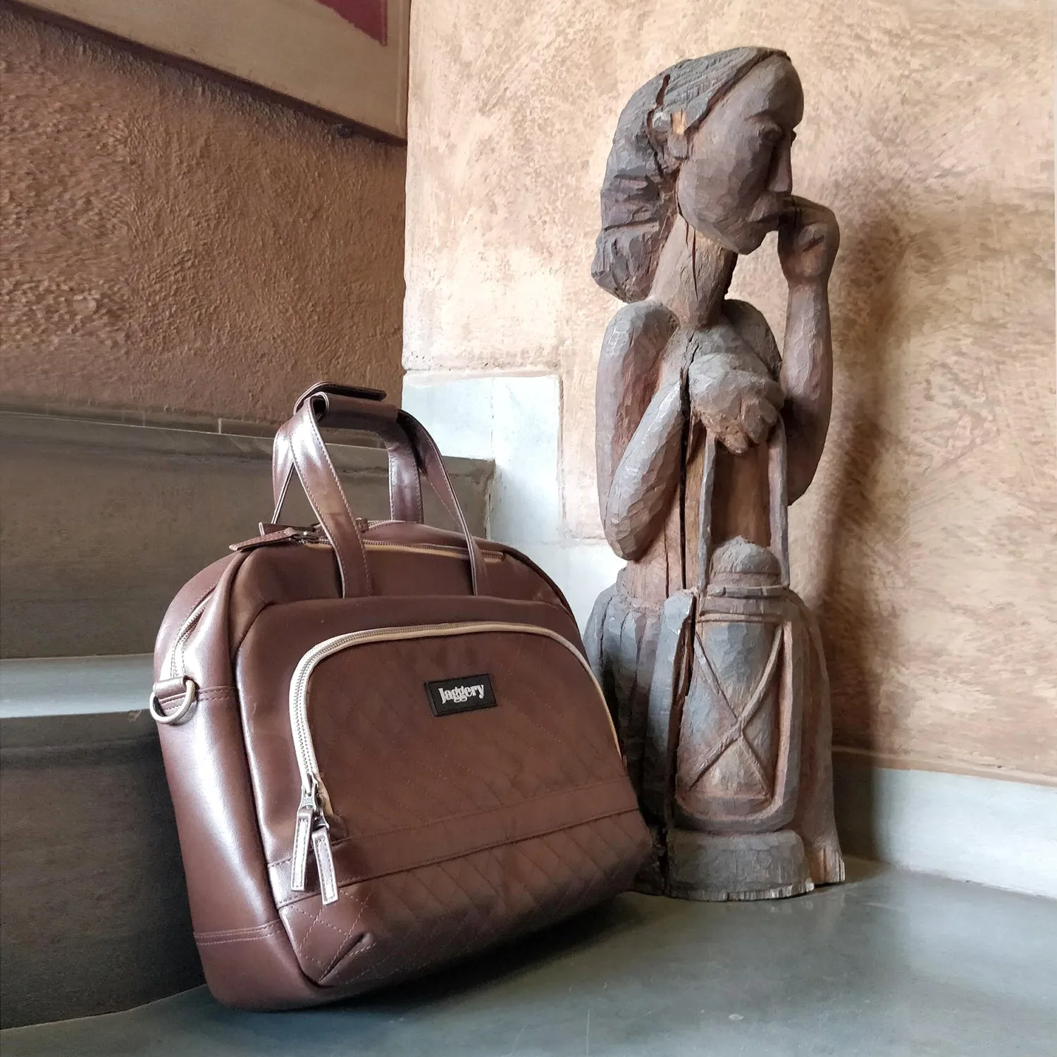 Briefcase For Her in Salvaged Leather & Parachute [15" laptop bag]