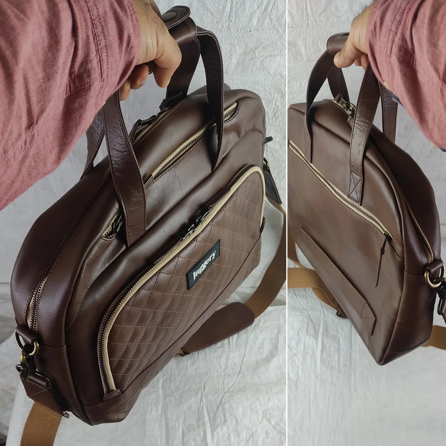 Briefcase For Her in Salvaged Leather & Parachute [15" laptop bag]