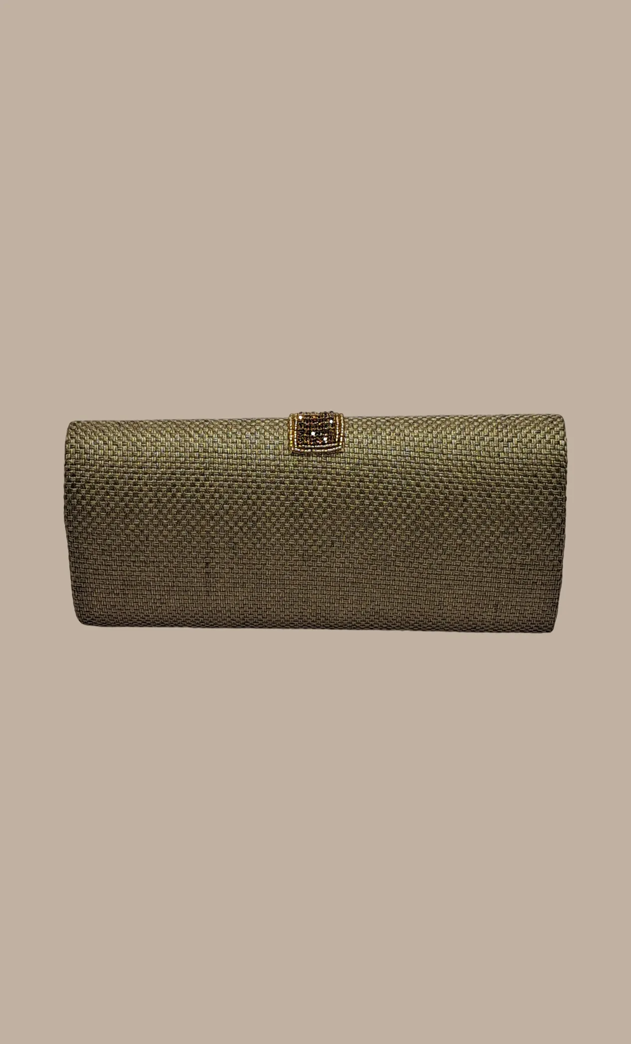 Bronze Beige Embroidered Clutch