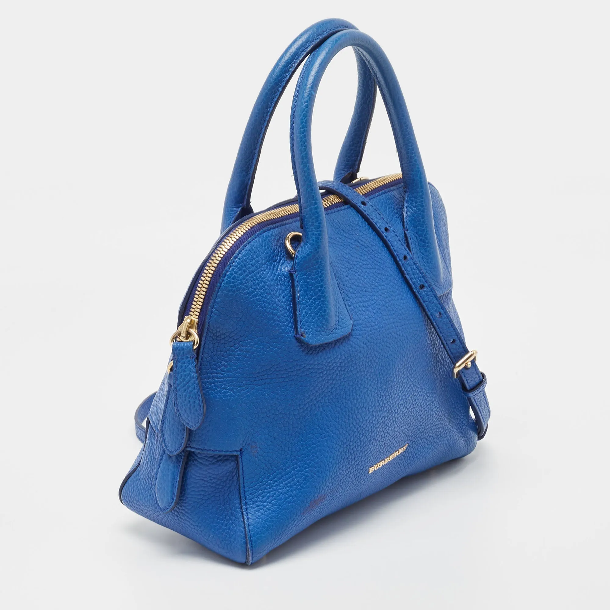 BURBERRY Blue Pebbled Leather Yorke Satchel