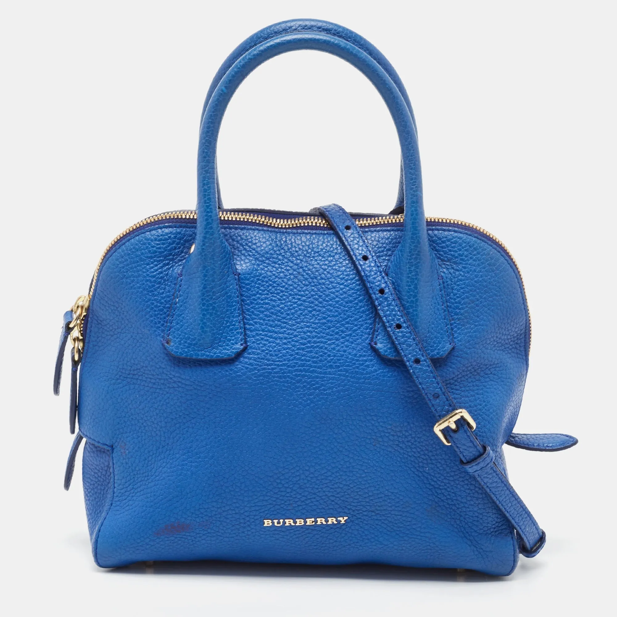 BURBERRY Blue Pebbled Leather Yorke Satchel