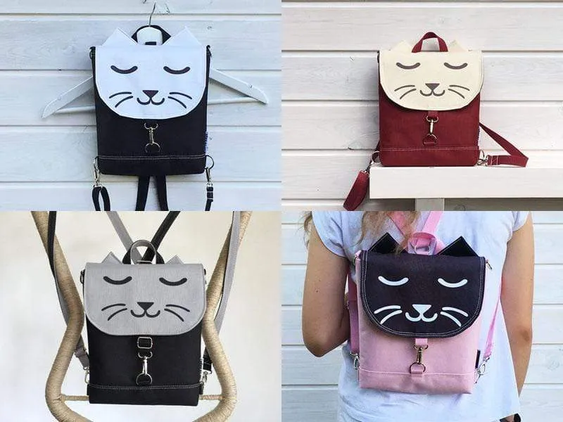 Burgundy Vanilla Cat Backpack, Personalized Cross Body Bag | Aris Bags