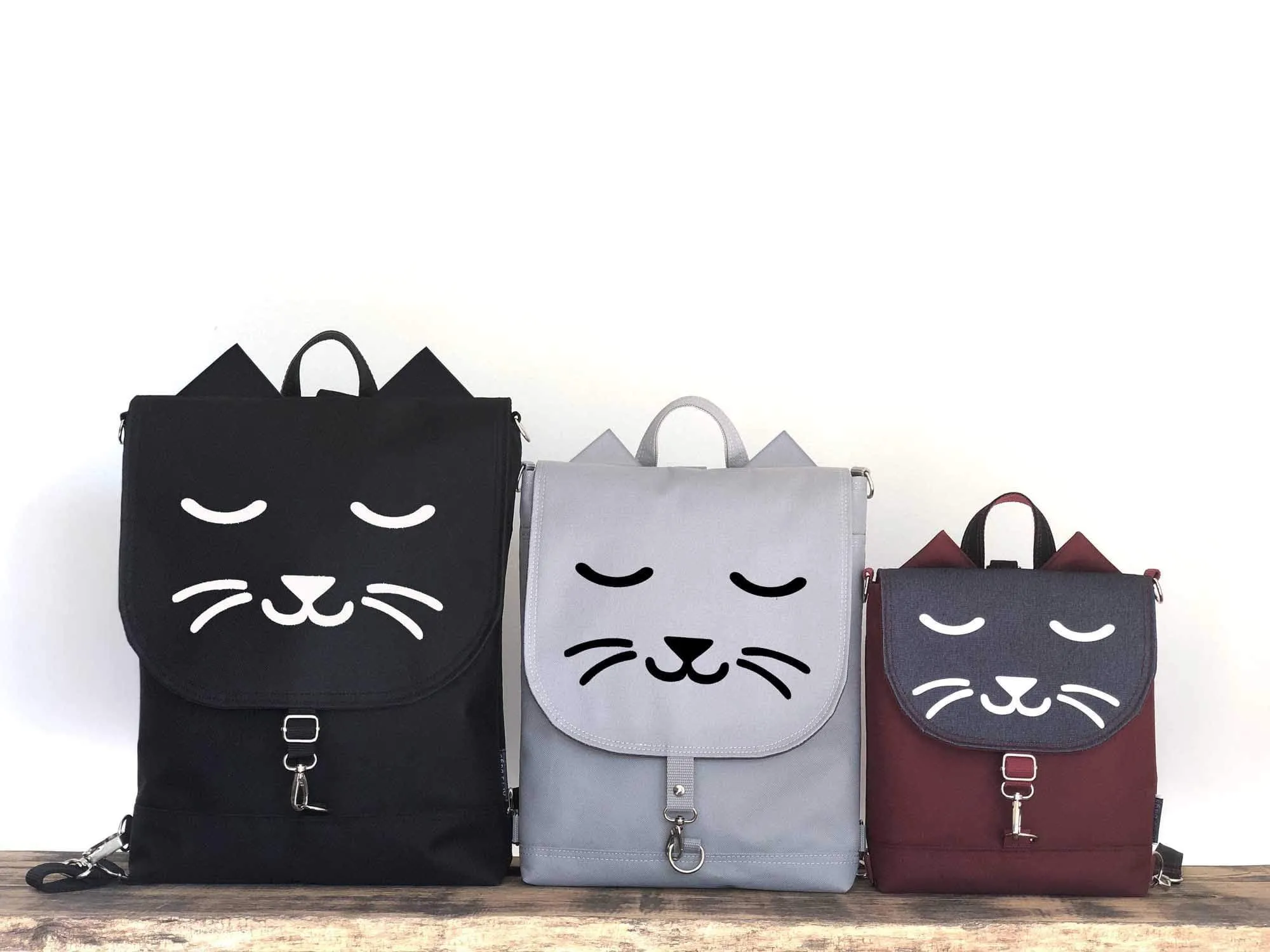 Burgundy Vanilla Cat Backpack, Personalized Cross Body Bag | Aris Bags