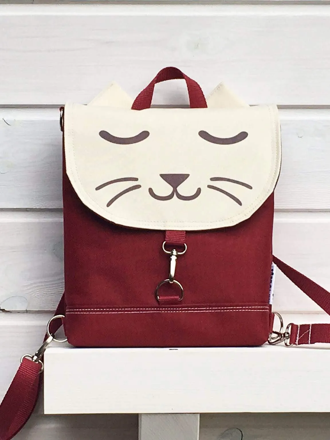 Burgundy Vanilla Cat Backpack, Personalized Cross Body Bag | Aris Bags