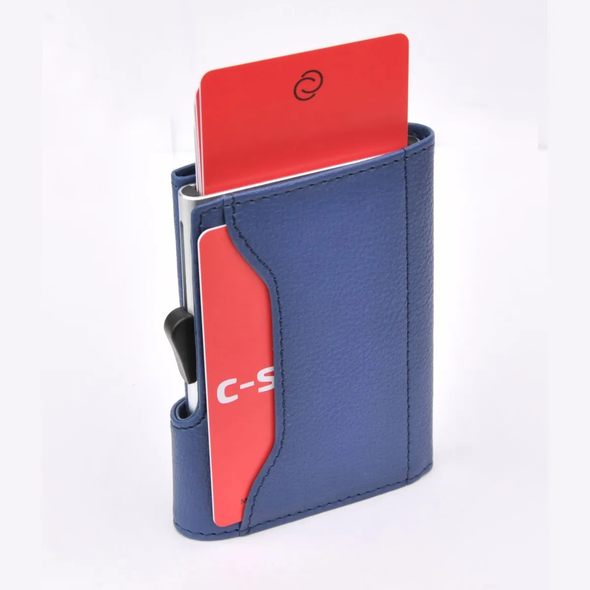 C-Secure Aluminum Card Holder with PU Leather - Blue