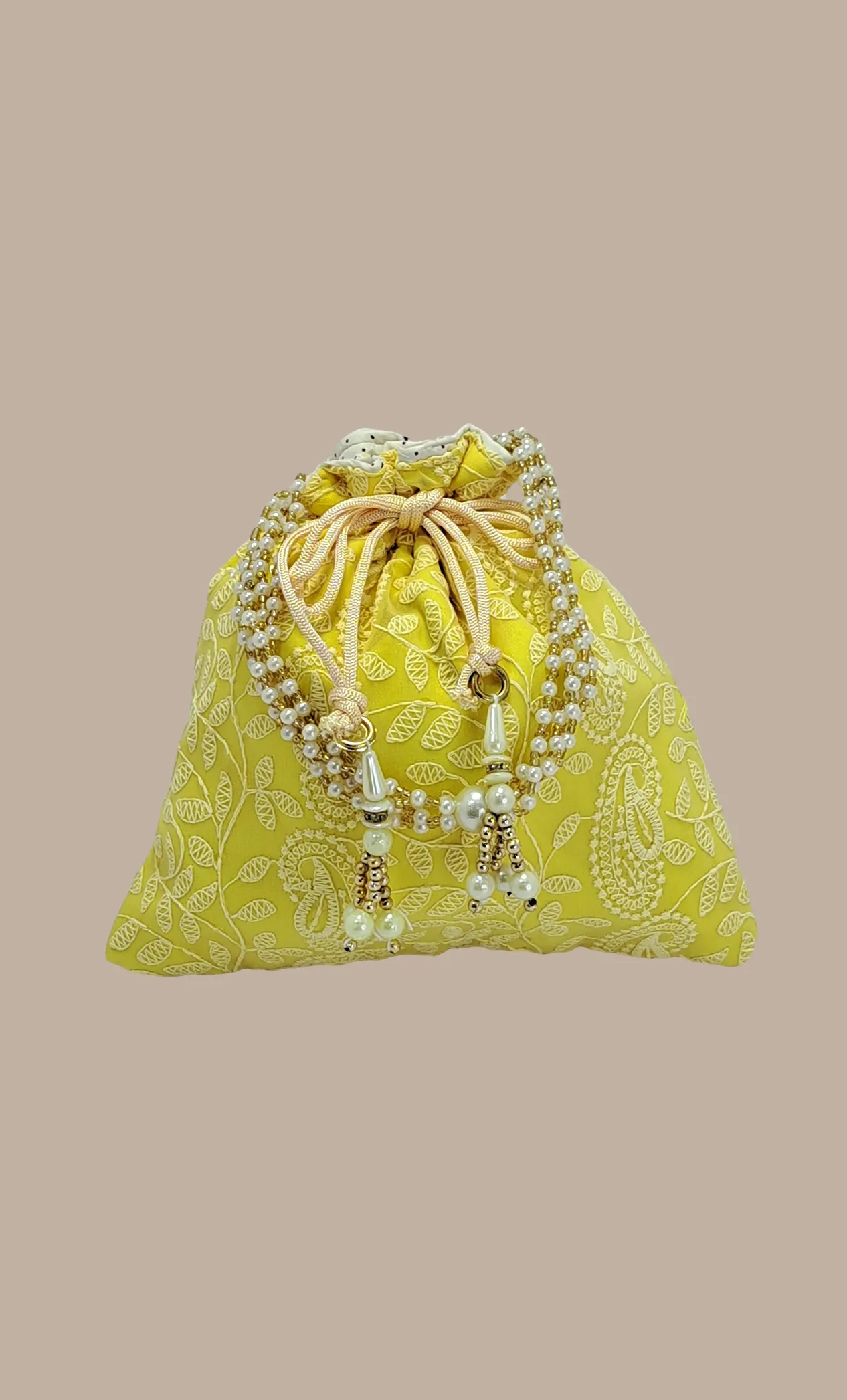 Canary Yellow Embroidered Pouch Bag