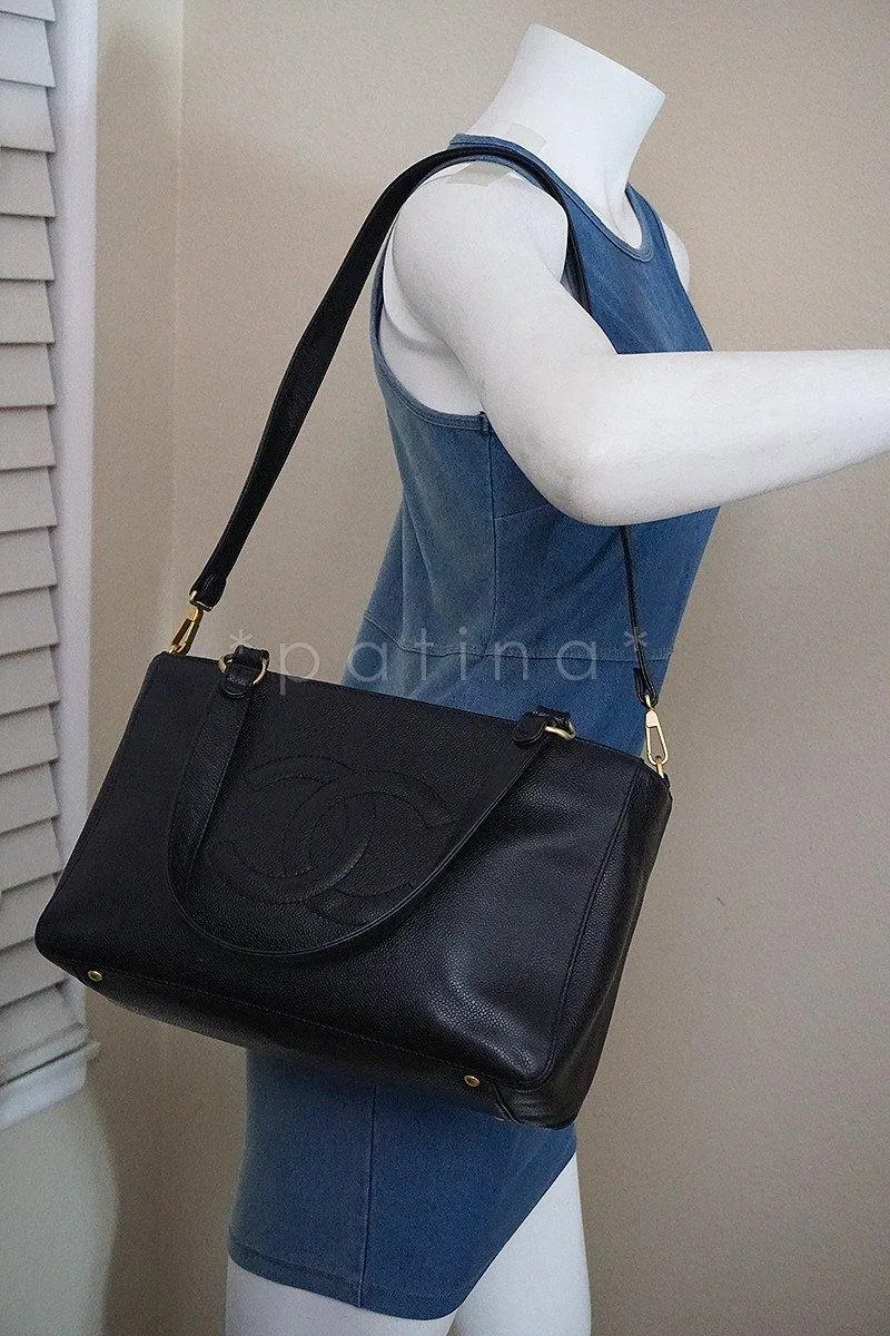 Chanel Black Caviar Logo Cerf Brief Messenger Tote Bag