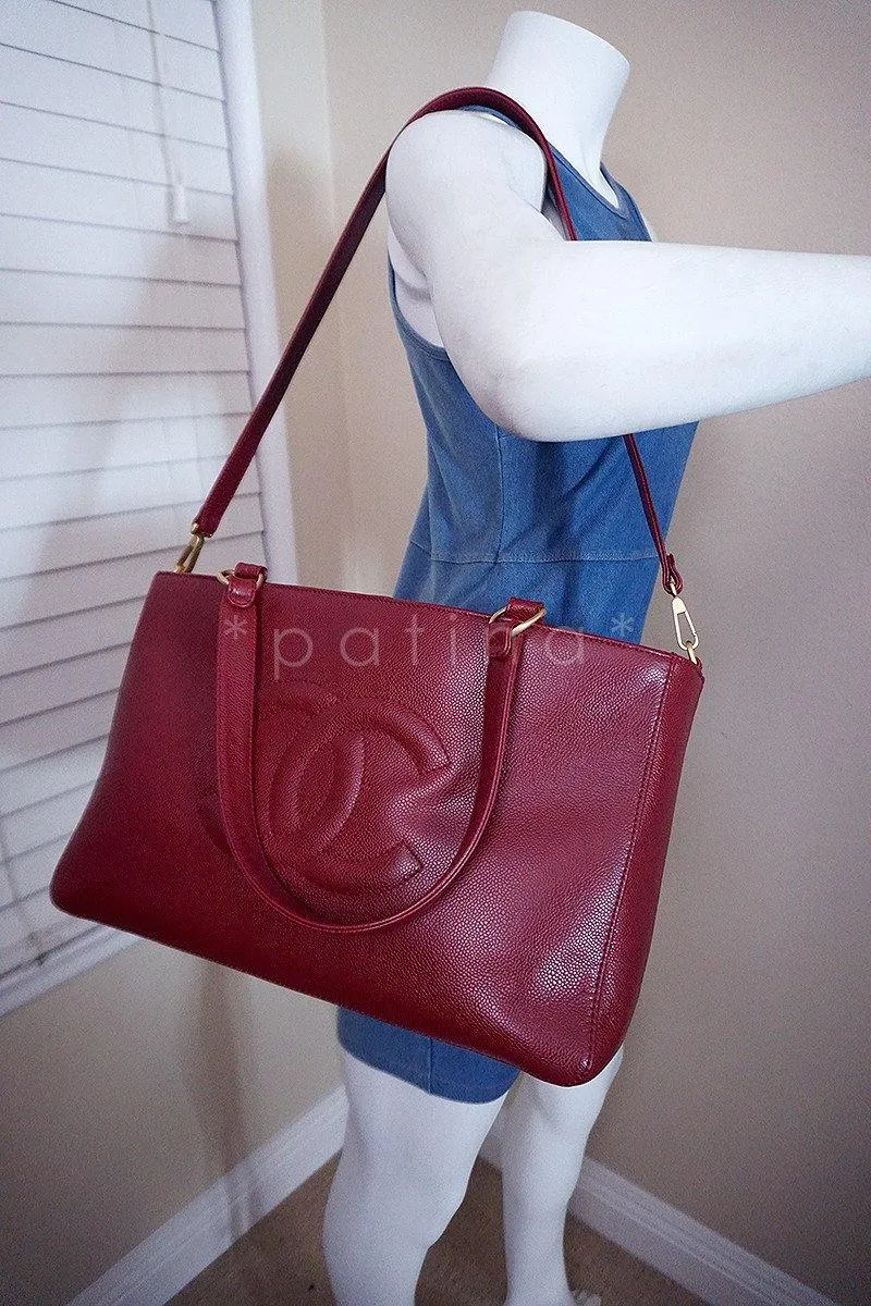 Chanel Red Caviar Logo 2-Way Executive Tote Bag