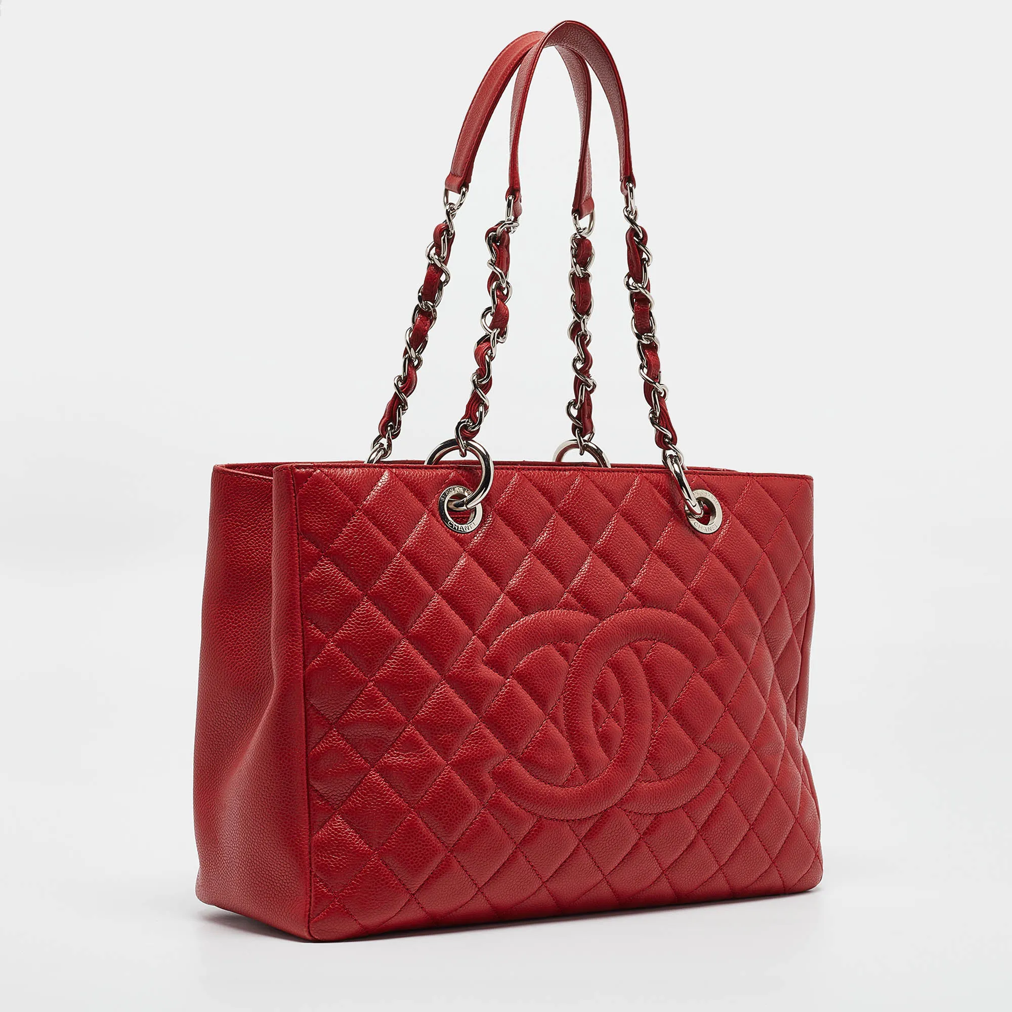 CHANEL Red Quilted Caviar Leather Grand Shopper Tote