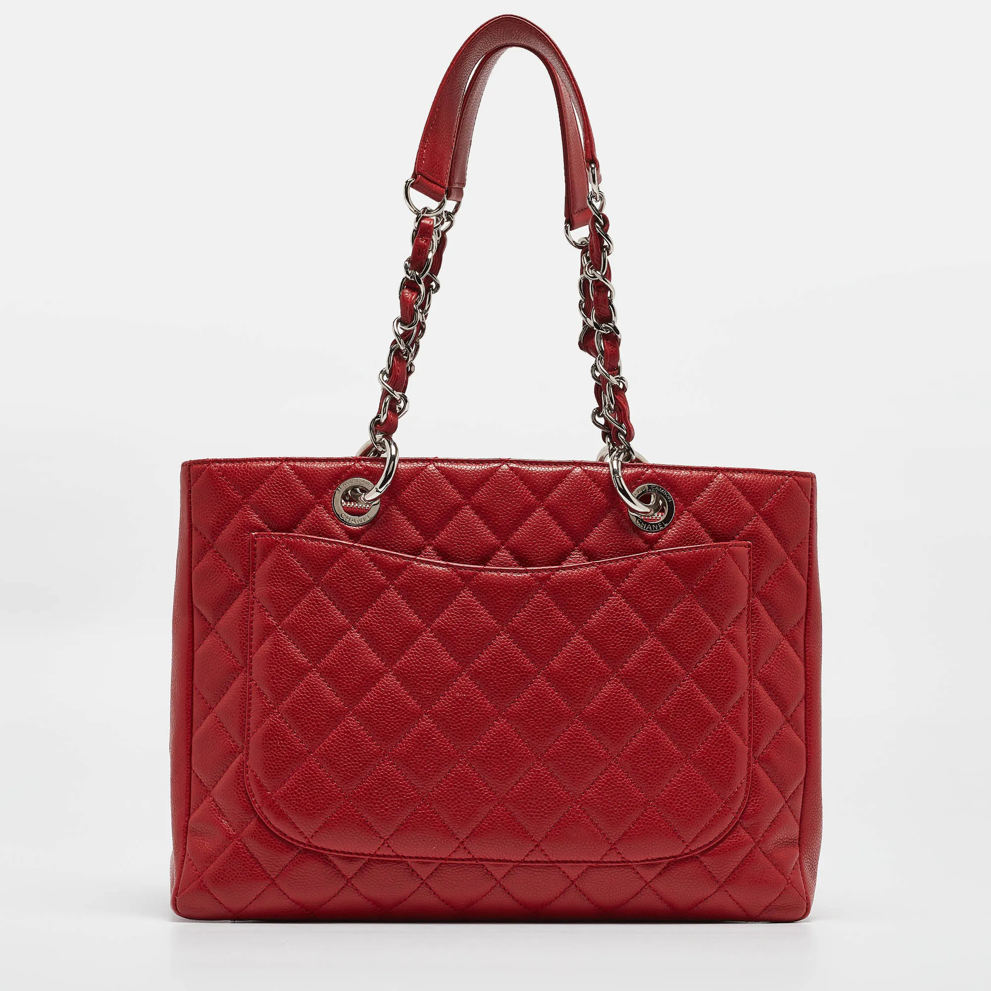 CHANEL Red Quilted Caviar Leather Grand Shopper Tote