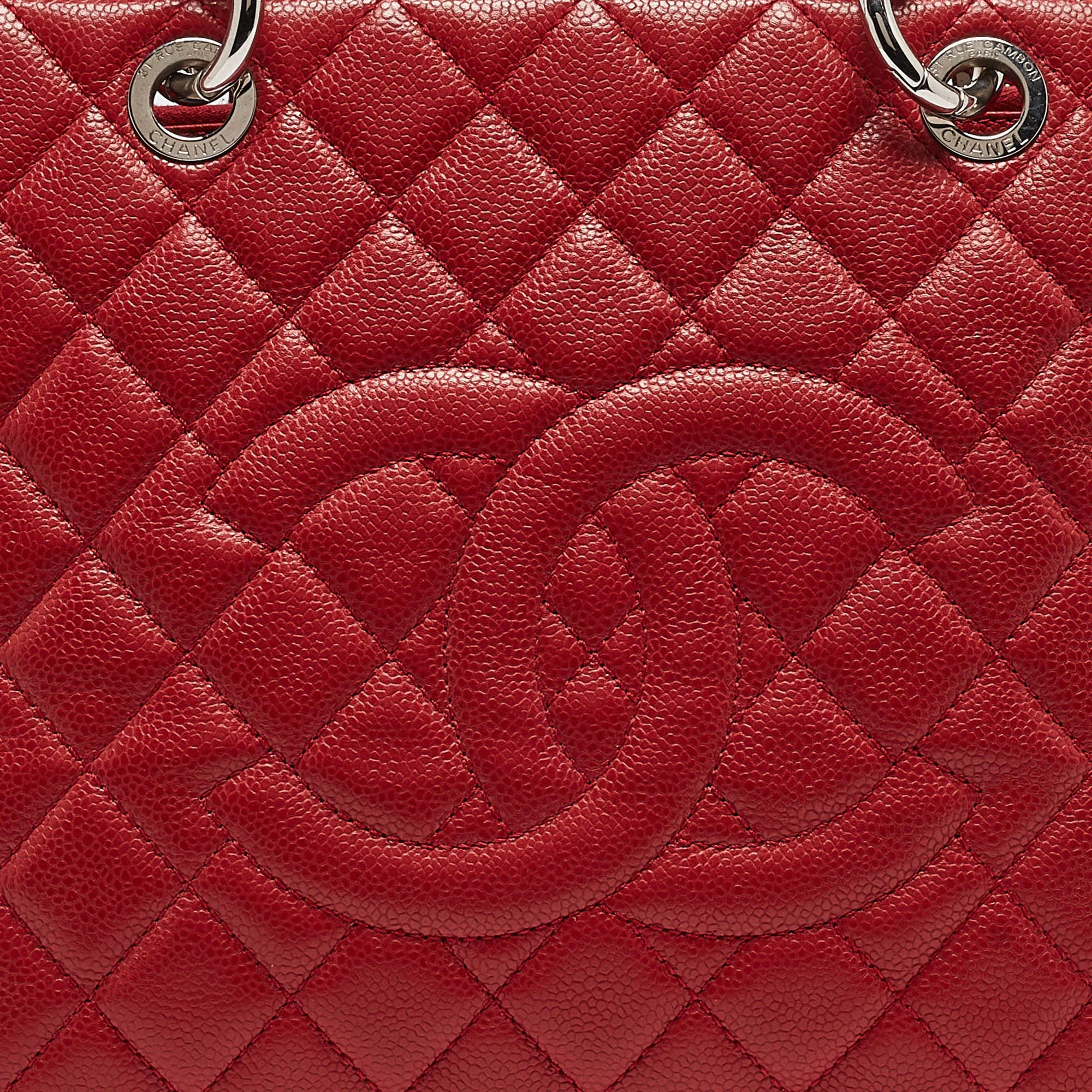 CHANEL Red Quilted Caviar Leather Grand Shopper Tote