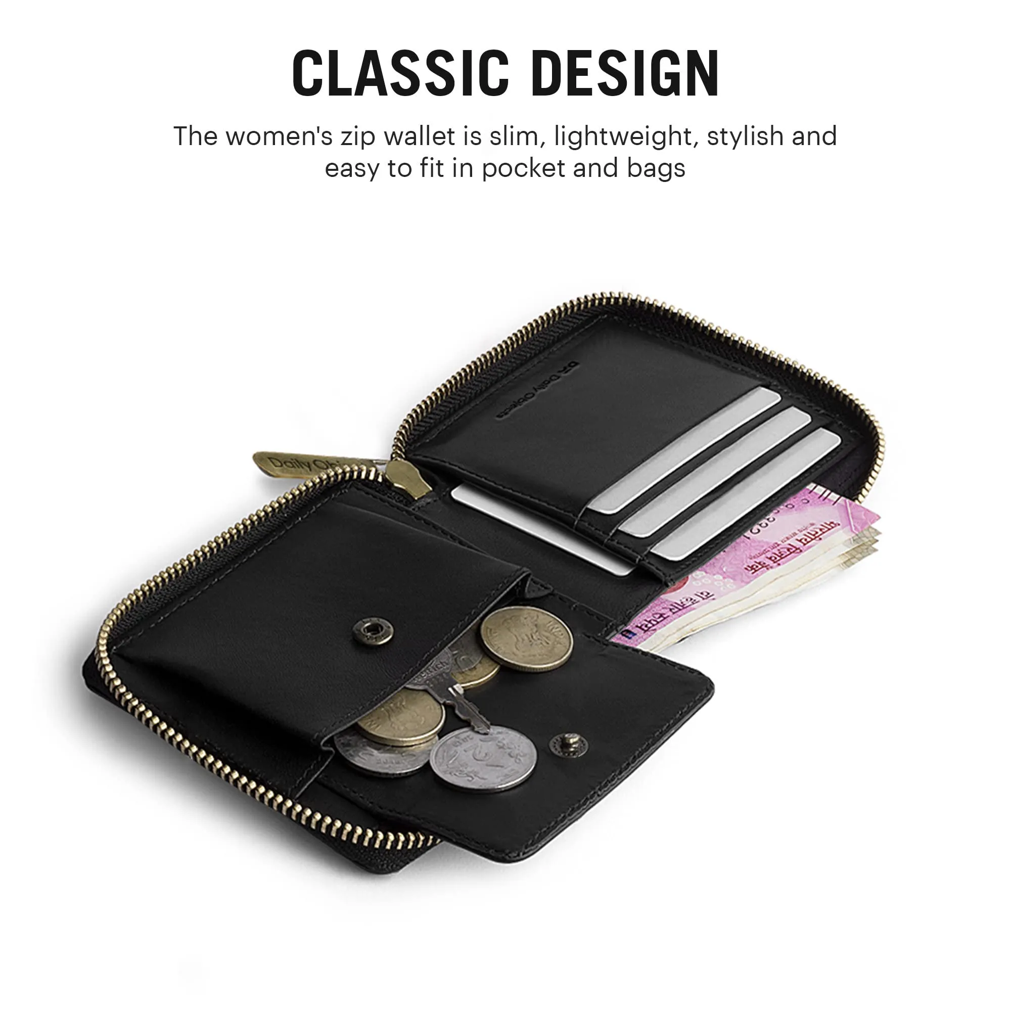 DailyObjects Lush Midnight Women's Zip Card and Coin Wallet | Made with Vegan Leather | Carefully Handcrafted | Slim and Easy to Fit in Pocket