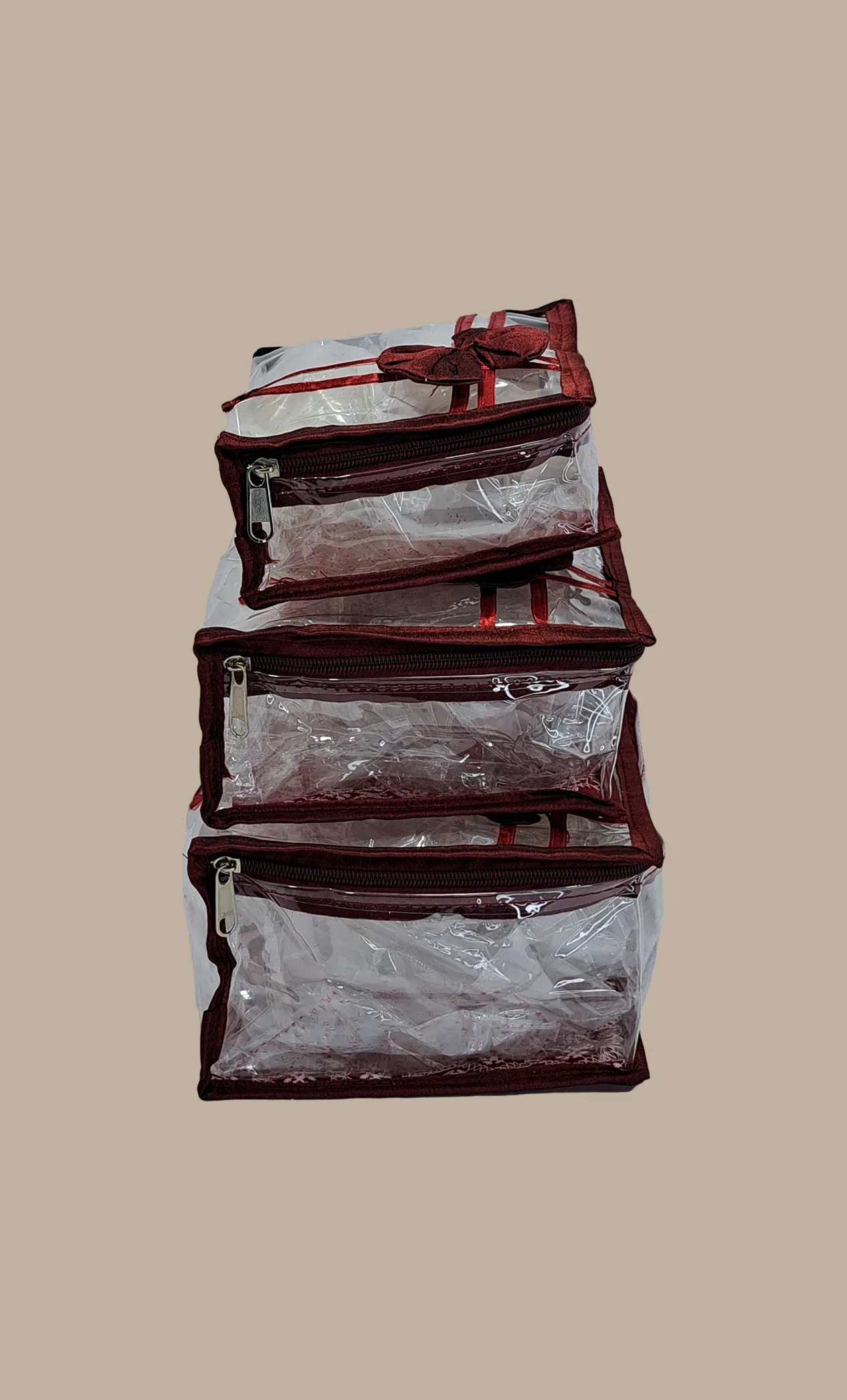 Dark Maroon 3 Piece Cosmetic Pouch