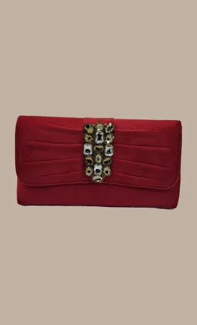 Deep Cerise Embroidered Clutch