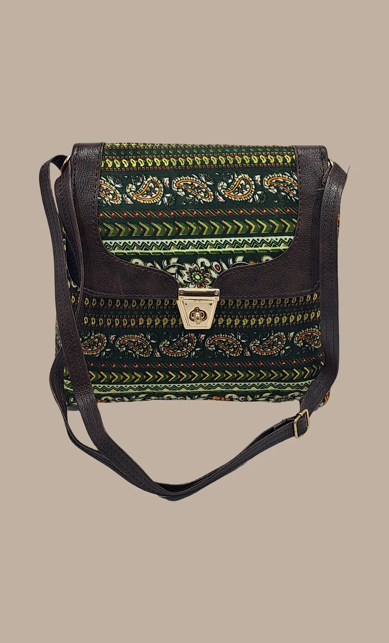 Deep Green Printed Sling Bag