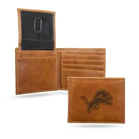 Detroit Lions - Laser Engraved Brown Billfold Wallet