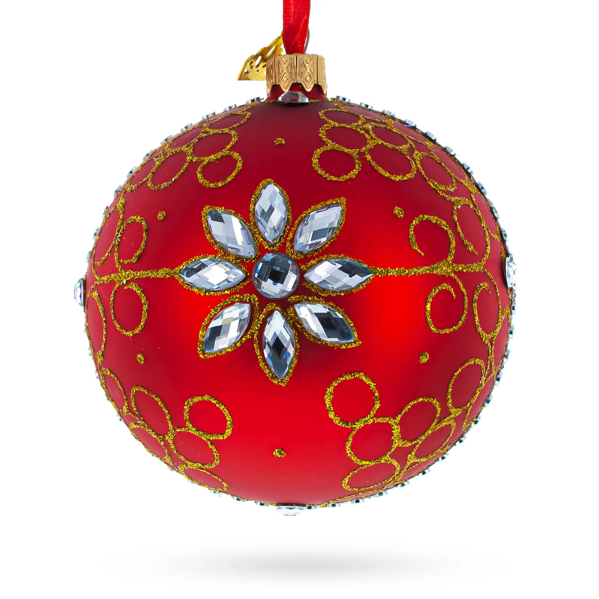 Diamond Jewels on Silver Glass Ball Christmas Ornament