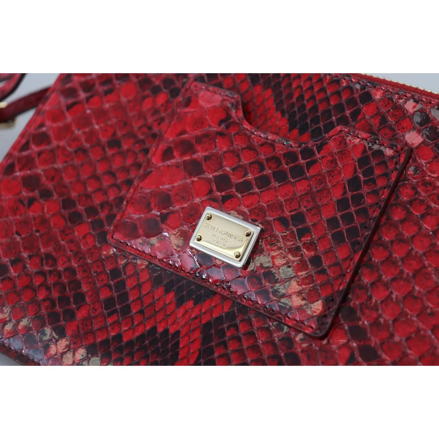 Dolce & Gabbana Elegant Red Leather Ayers Snake Clutch