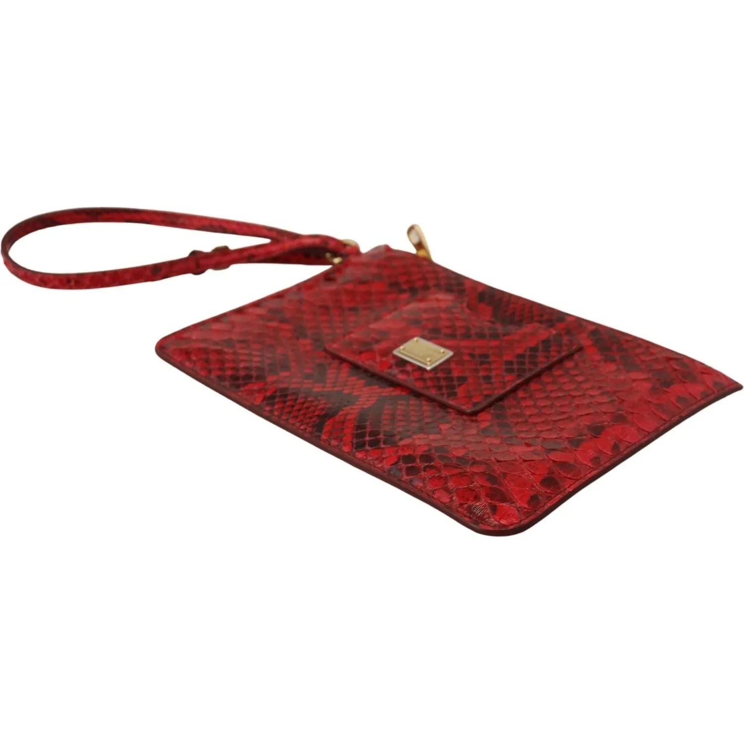 Dolce & Gabbana Elegant Red Leather Ayers Snake Clutch