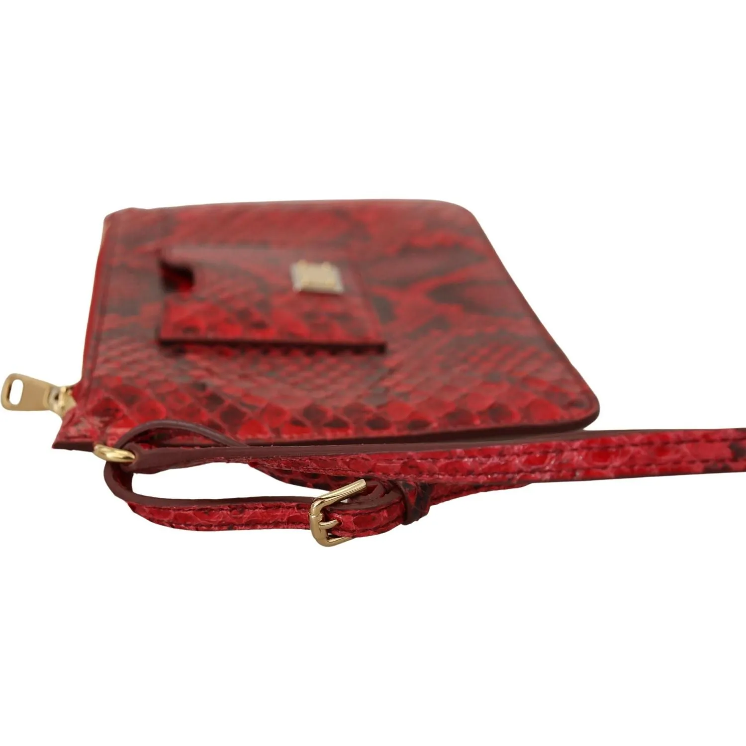 Dolce & Gabbana Elegant Red Leather Ayers Snake Clutch