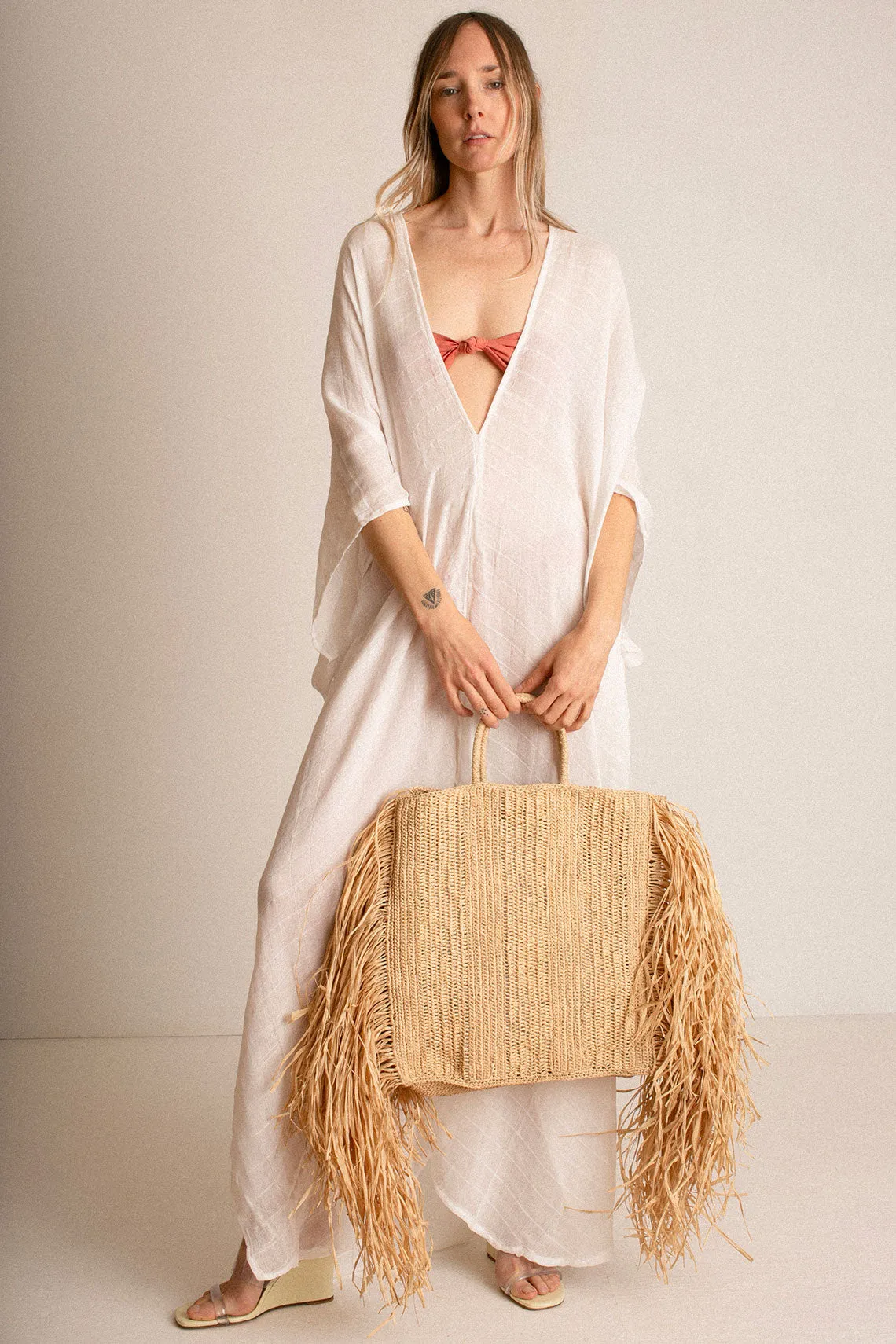 Draped Fringe Square Tote