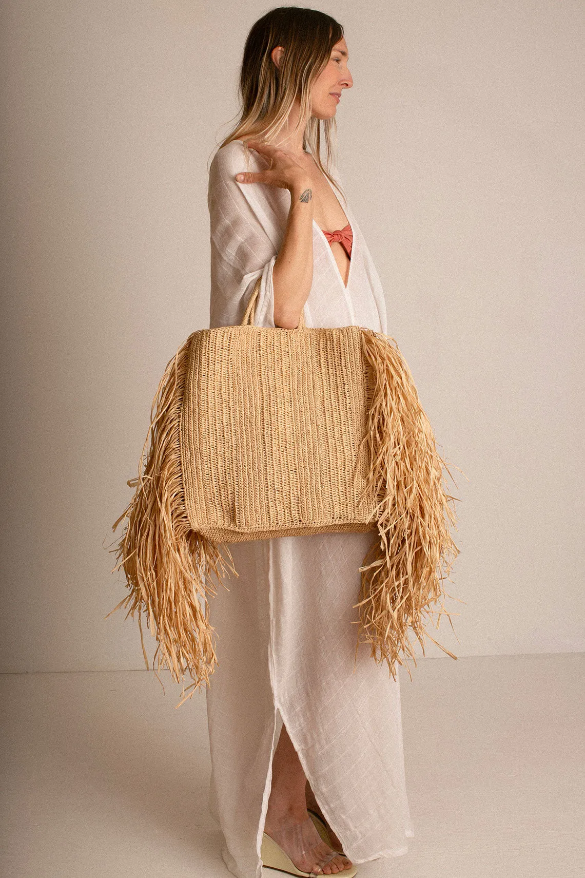 Draped Fringe Square Tote