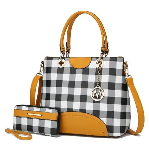 Gabriella Chic Checkered Handbag and Wallet Combo by MKF Collection