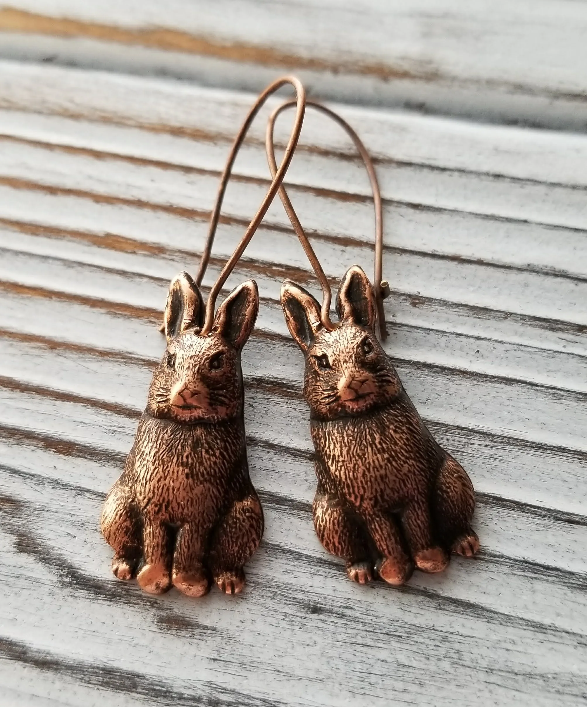 Handmade Oxidized Copper Bunny Rabbit Earrings