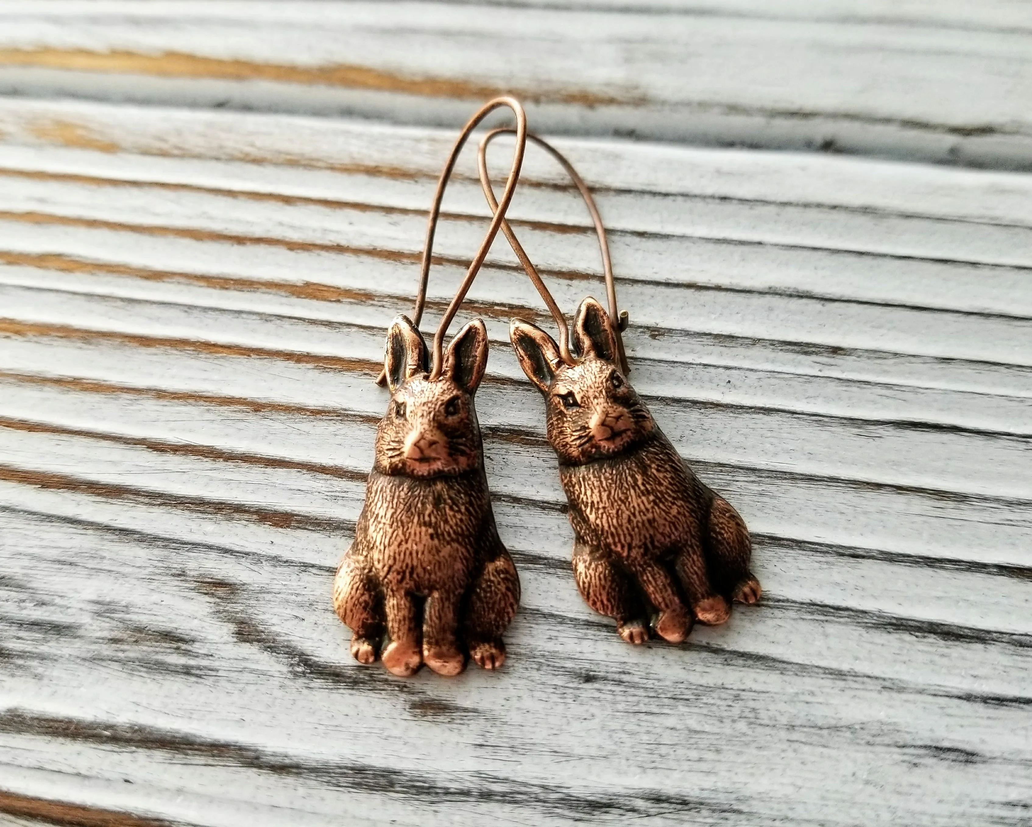 Handmade Oxidized Copper Bunny Rabbit Earrings