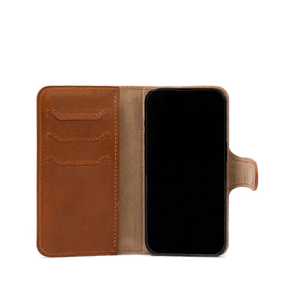 iPhone 14 Series Leather MagSafe Folio Case Wallet with Grip - Premium Full-Grain Vegetable-Tanned Leather