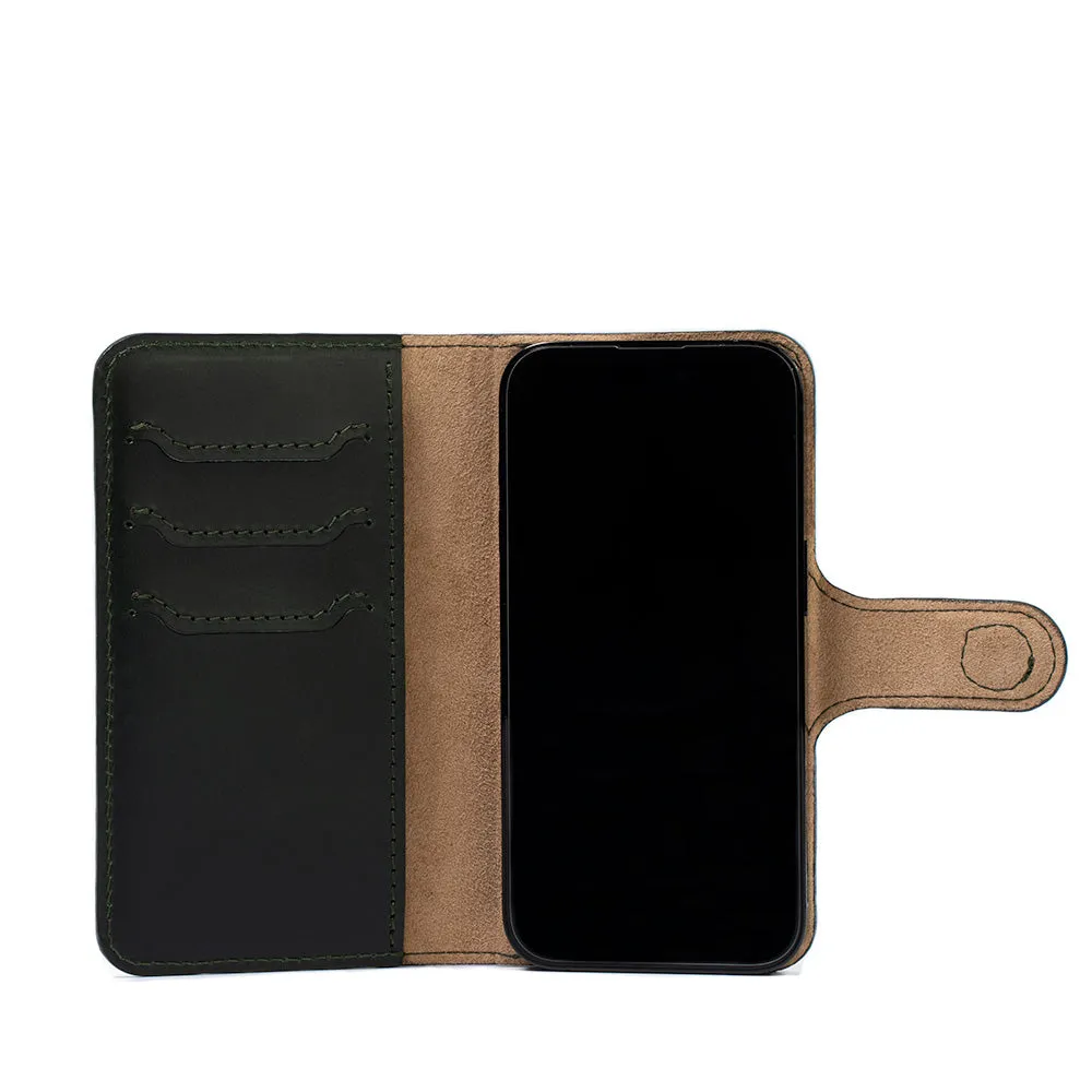 iPhone 14 Series Leather MagSafe Folio Case Wallet with Grip - Premium Full-Grain Vegetable-Tanned Leather