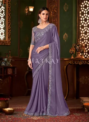 Lavender Embroidery Designer Saree