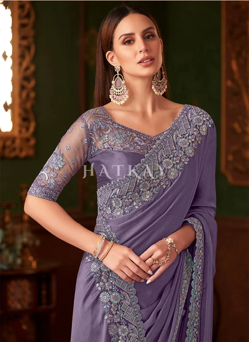 Lavender Embroidery Designer Saree