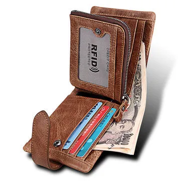 Men's RFID Blocking Secure Leather Short Trifold with Detachable Coin Bag