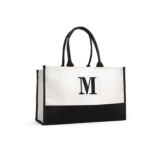 MODERN INITIAL COLORBLOCK TOTE - BLACK