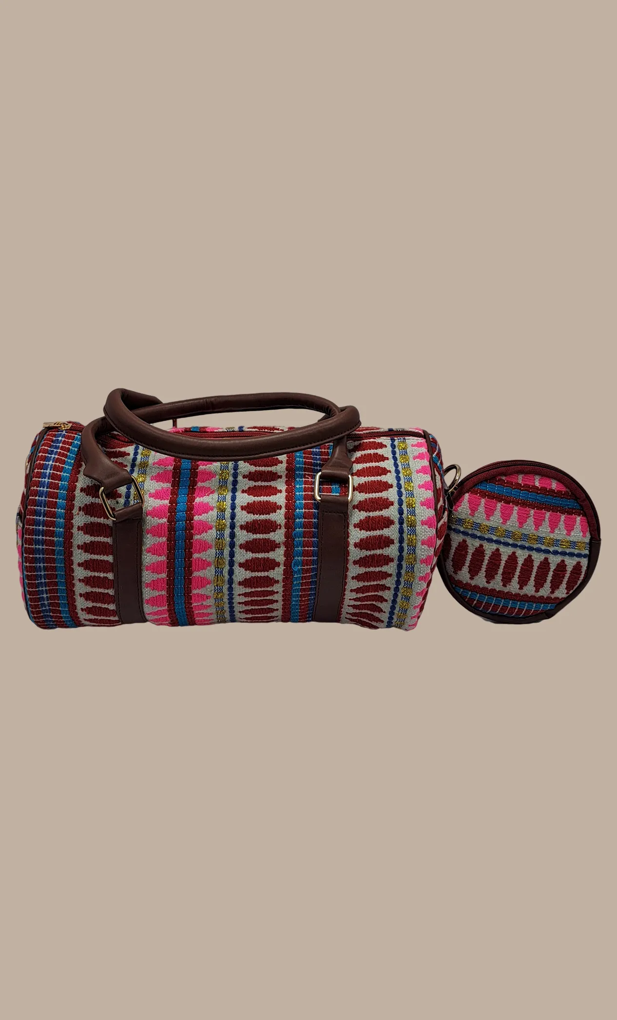 Multi-Colour Woven Handbag With Matching Purse