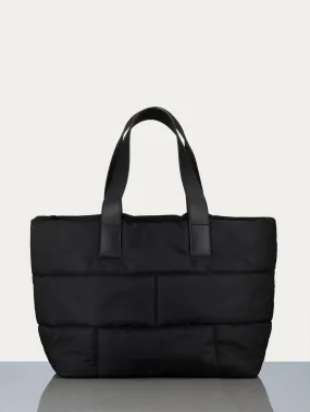 Nylon Quilted Plaque Tote -- Noir