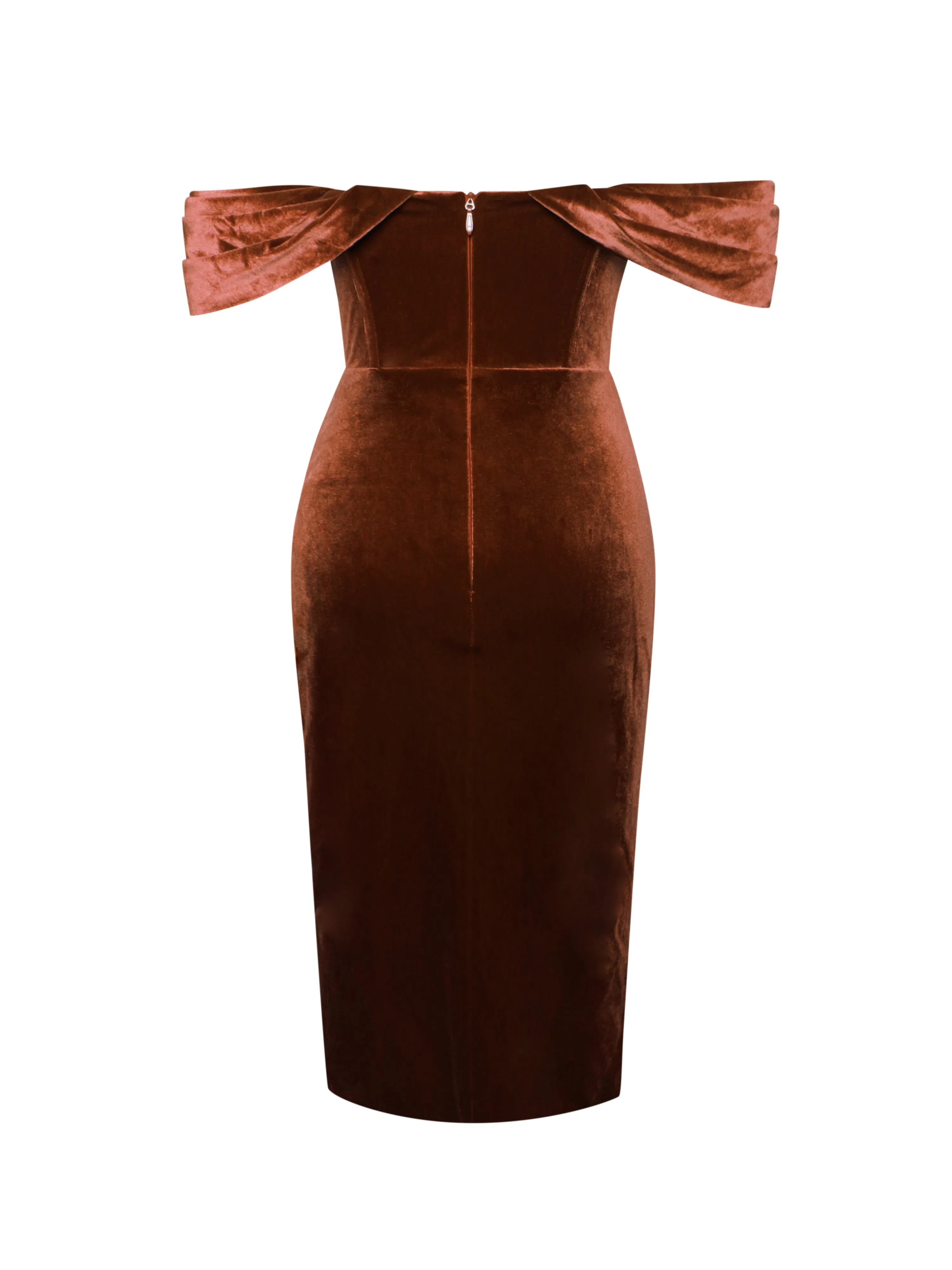 Omaria Burnt Orange Velvet Graceful Off Shoulder Corset Dress