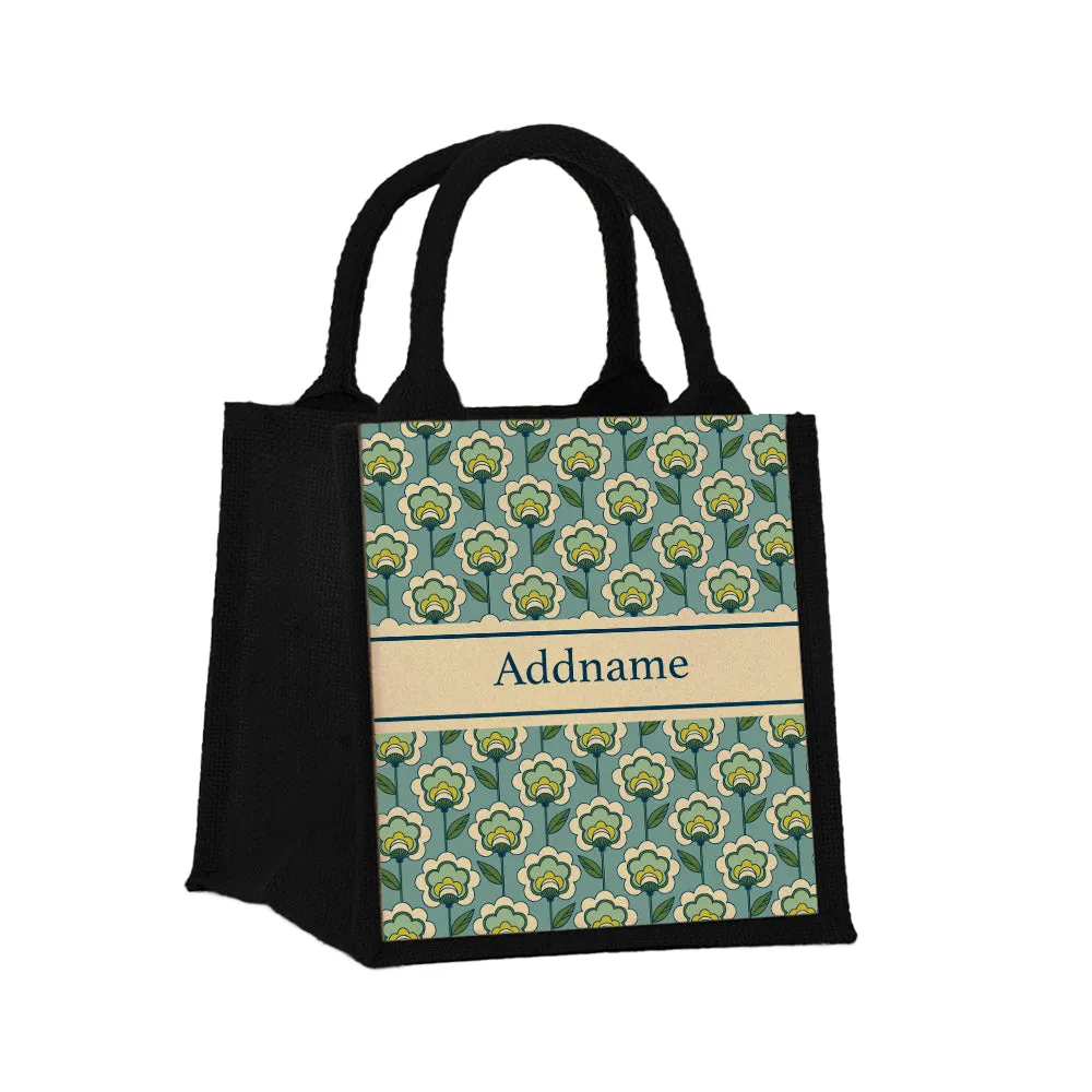 Retro Floral Jute Tote Bag