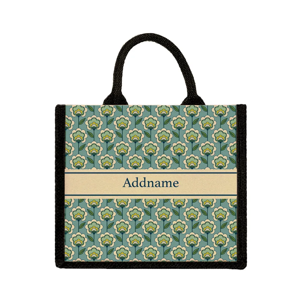 Retro Floral Jute Tote Bag