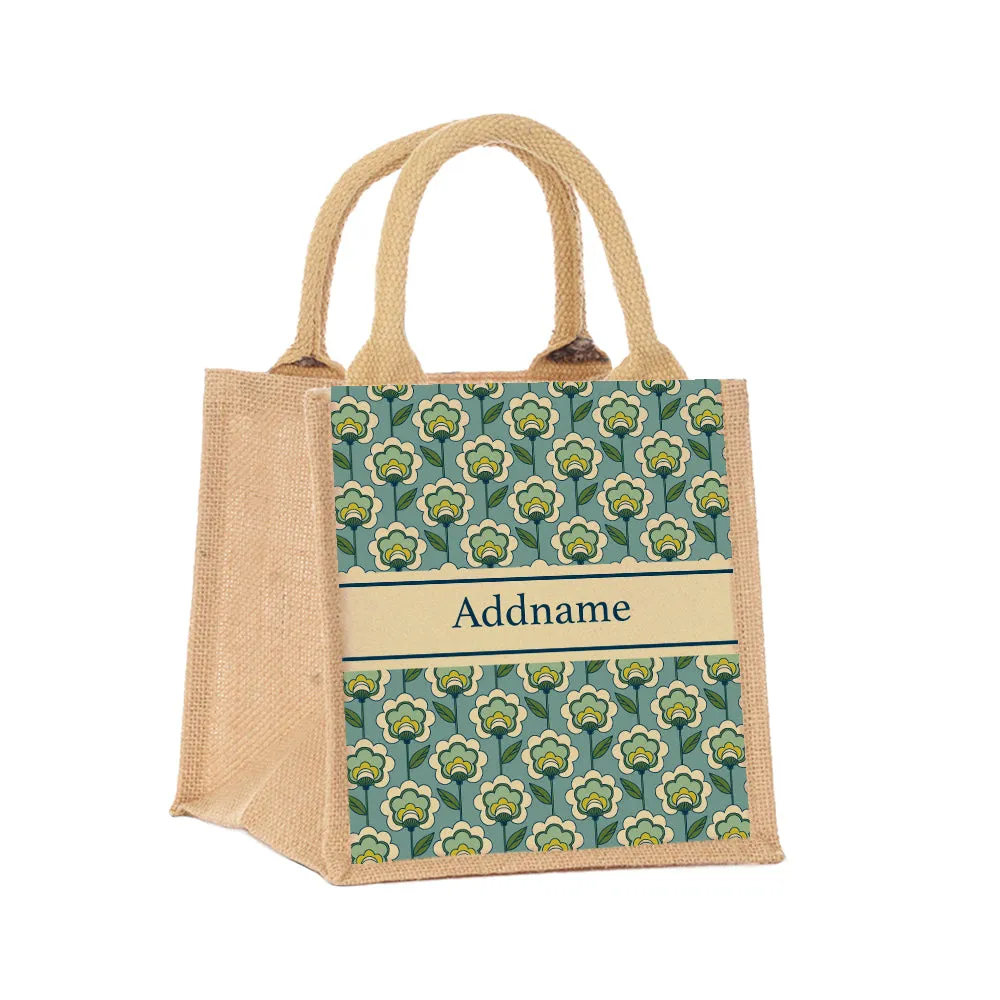 Retro Floral Jute Tote Bag