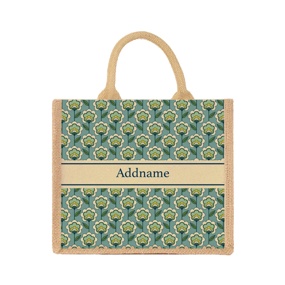 Retro Floral Jute Tote Bag